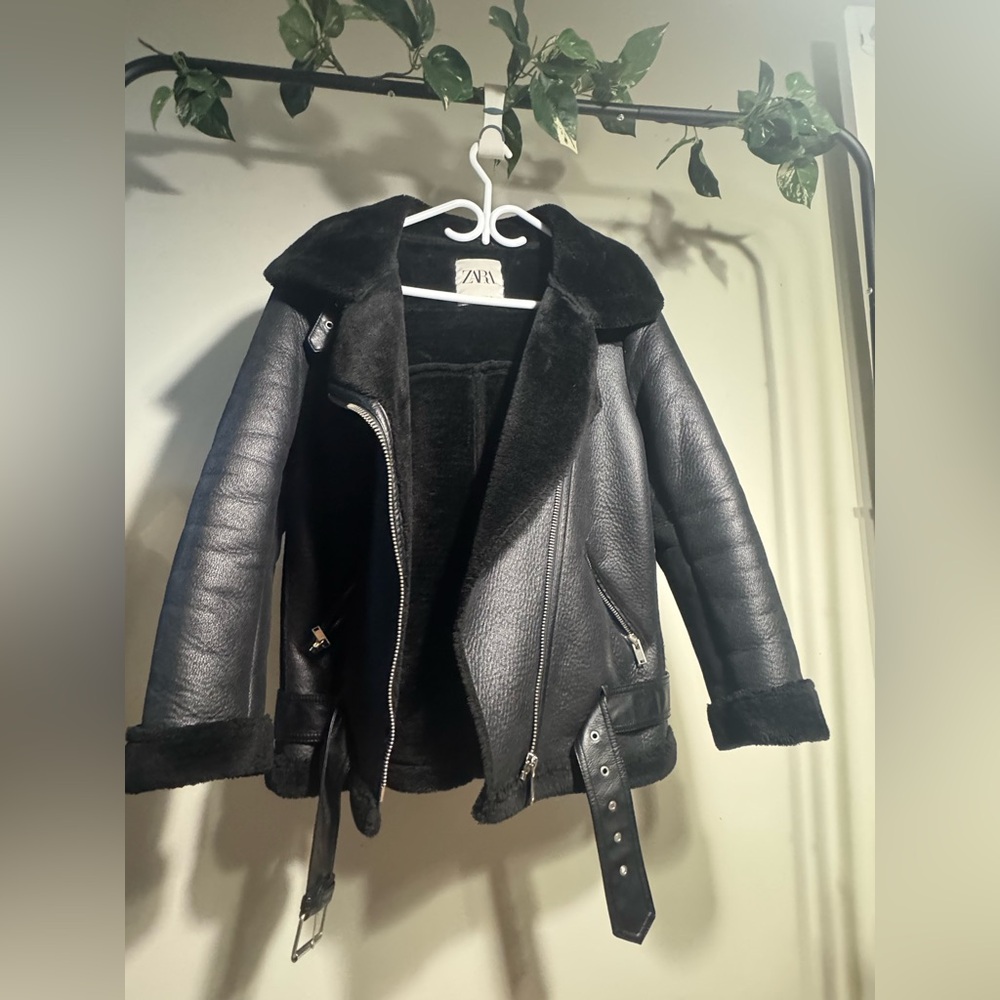 Zara Black Faux Leather Biker Jacket